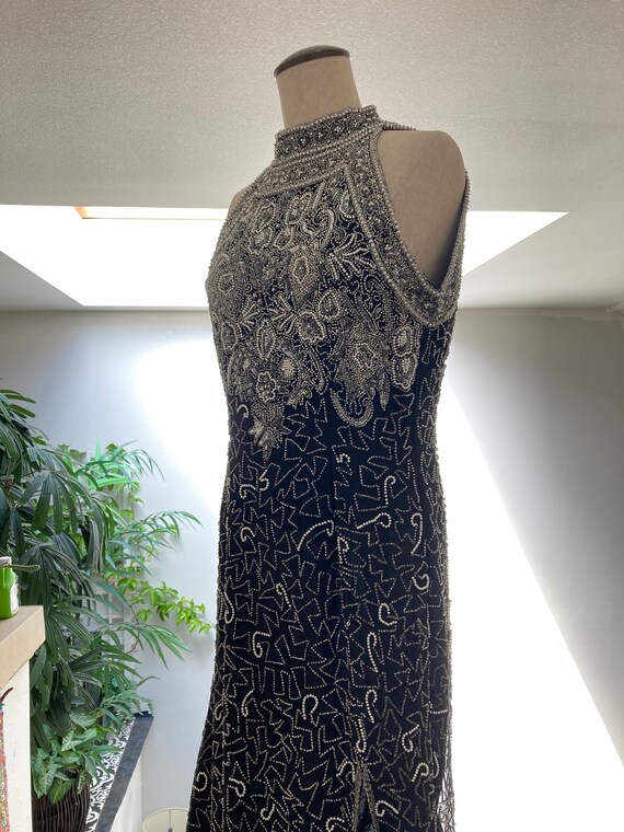 Black and White Vintage Beaded Gown Dress - image 3