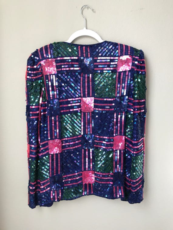 SMALL Colorful checkered vintage sequin jacket - image 7