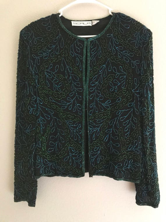 LARGE Black beaded Scala jacket, Scala beaded jac… - image 1