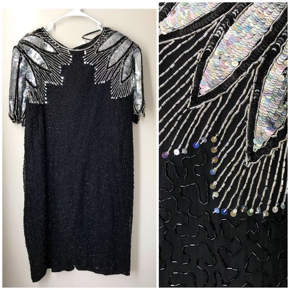 Plus size vintage black dress , fun shoulder detai