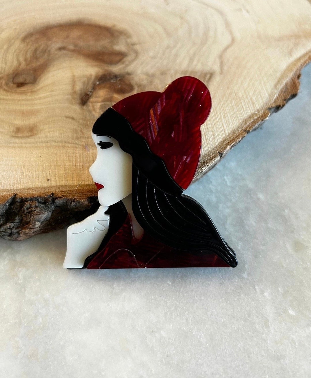3D Acrylic Brooch of Lady With Cozy Hat - Etsy