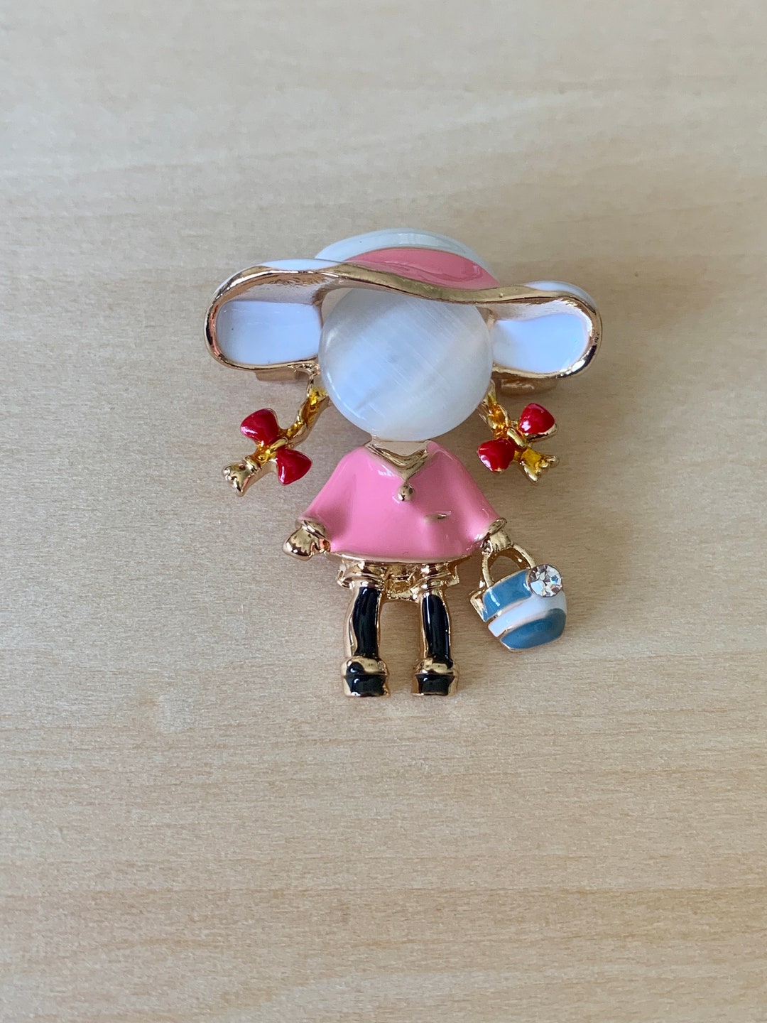 Enamel Girl With Purse Brooch - Etsy
