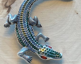 Rhinestone alligator crocodile brooch pin