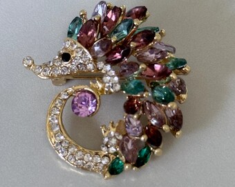 Beautiful multicolored rhinestone hedgehog brooch