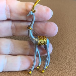 Gazelle Brooch: Matte Silver & Gold Tone Animal Lapel Pin