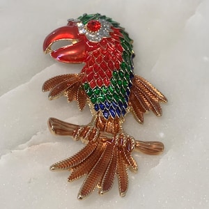 Large Enamel and rhinestone parrot brooch