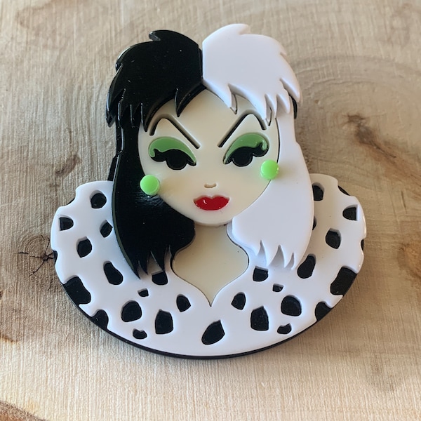 Cruel Lady  dalmations acrylic brooch