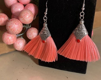 Silver bohemian tassel earrings