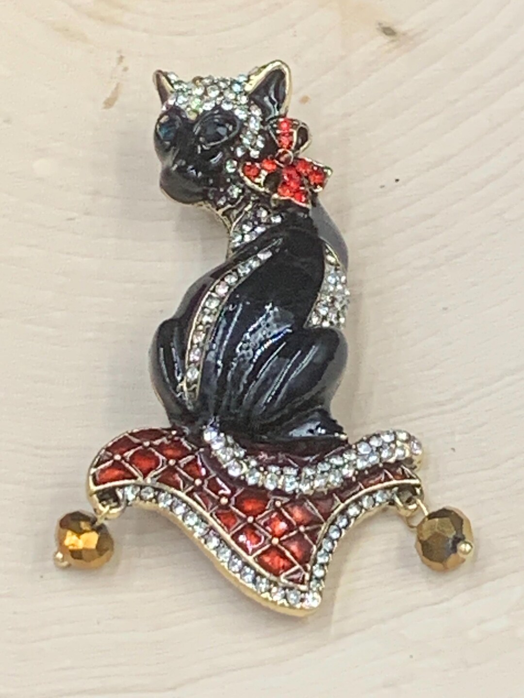 Enamel and Rhinestone Glamour Black Cat Brooch - Etsy