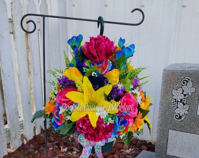 Bright Multi Color Cemetery Hanging Basketmemorial Hanging Basketcemetery Basketgrave Flowers