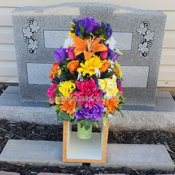 Purple Orange Yellow Pink Spring Permanent Cemetery Vase Insert-Side Grave Vase-Vase Flowers-Attached Grave Vase-Memorial Vase Flowers