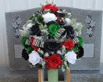 Rose GYPS Memorial grave pots artificial silk flower arrangement funeral