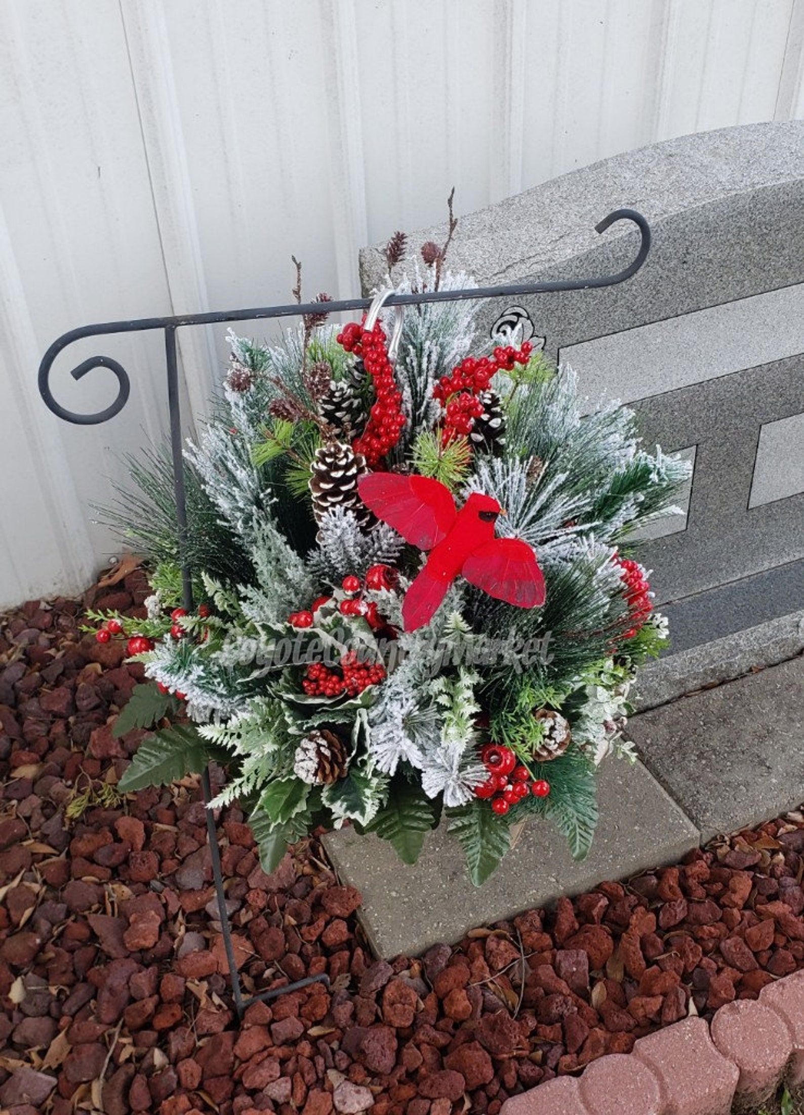 Winter Cardinal Cemetery Hanging Basketmemorial Hanging Etsy