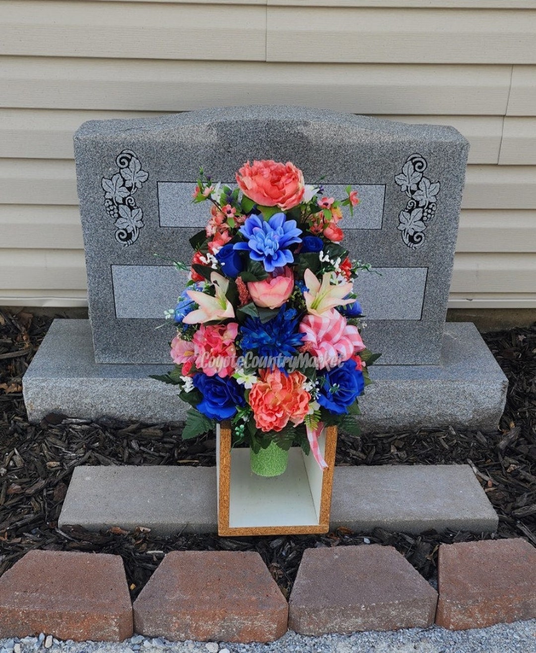 Shades of Blue Coral Permanent Cemetery Vase Insertside Grave Vase