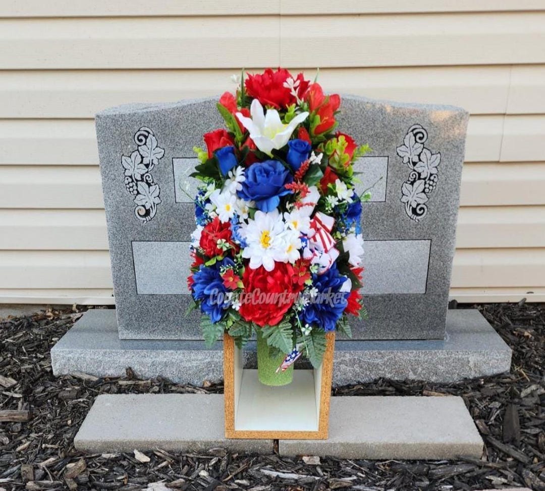 Red White Blue America Cemetery Styrofoam Vase Insert-side Grave Vase ...