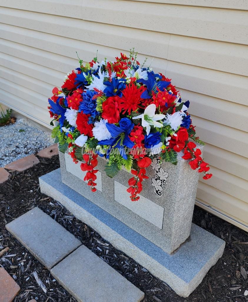 Red White Blue Patriotic Cemetery Headstone Saddle-grave Headstone ...