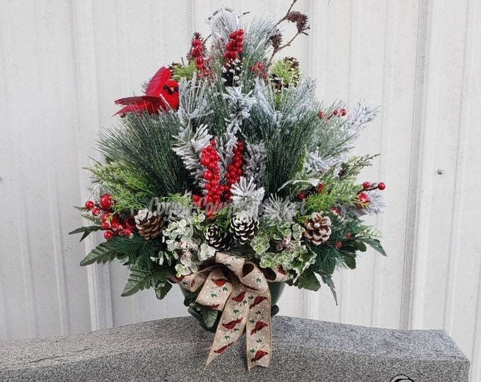 Winter Cardinal Cemetery Hanging Basketmemorial Hanging Basket