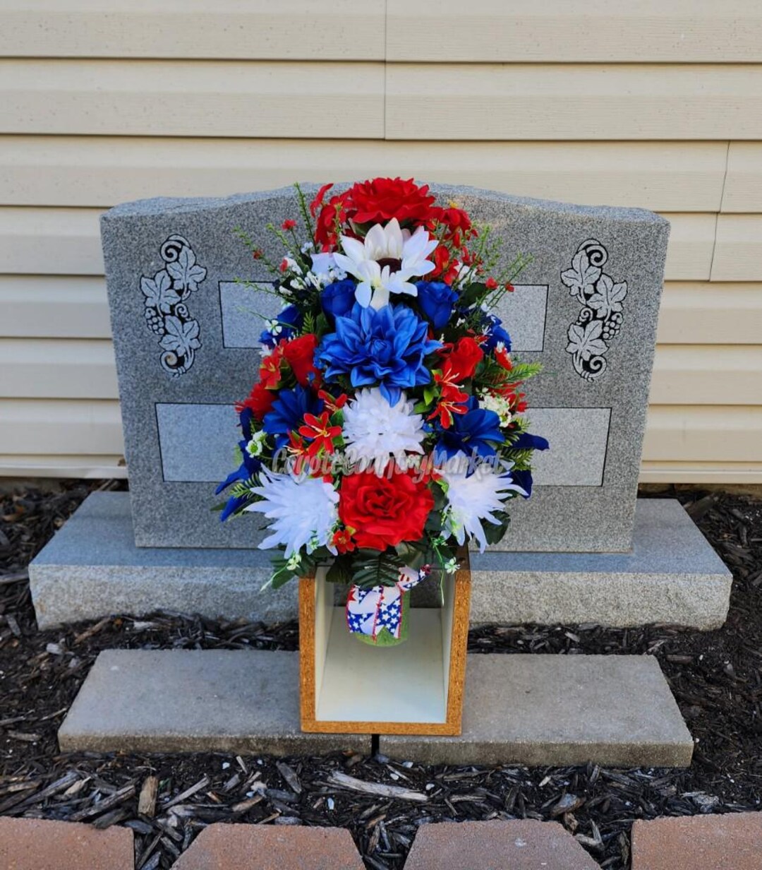 Red White Blue Patriotic 4th of July Cemetery Vase Styrofoam Insert ...