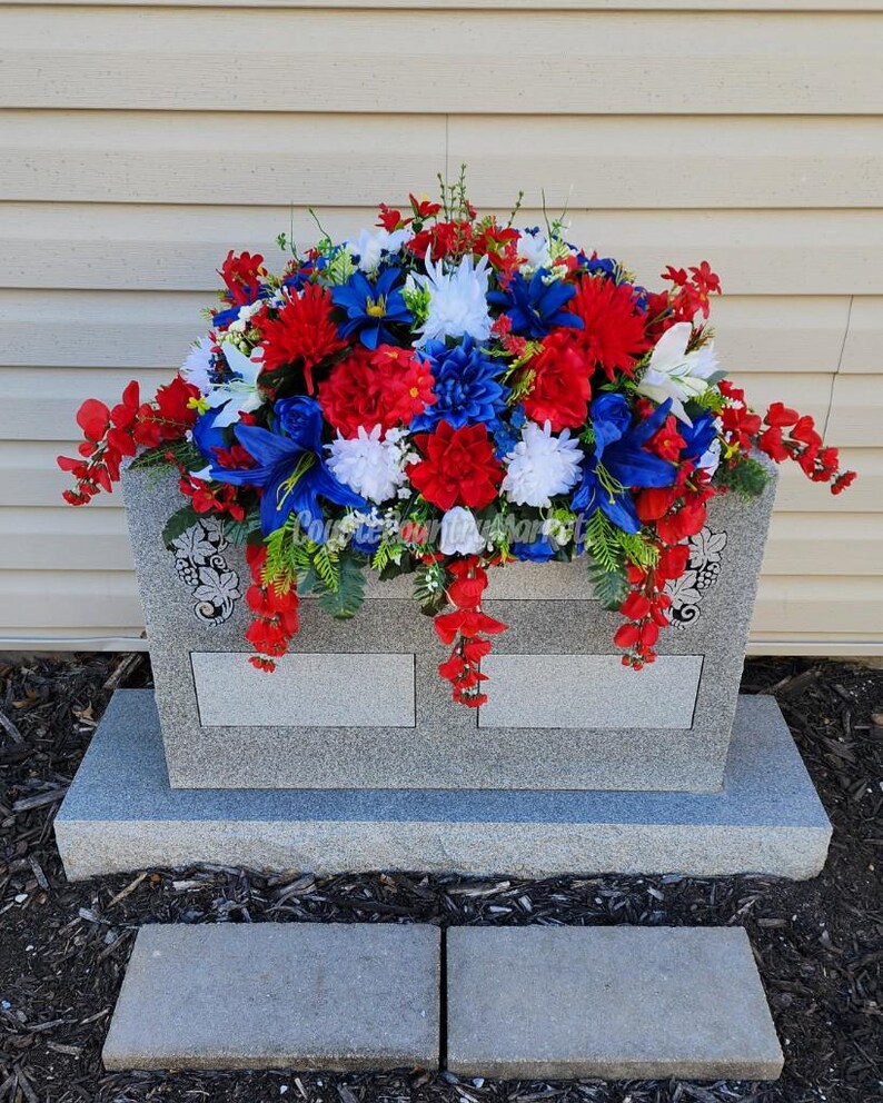 Red White Blue Patriotic Cemetery Headstone Saddle-grave Headstone ...