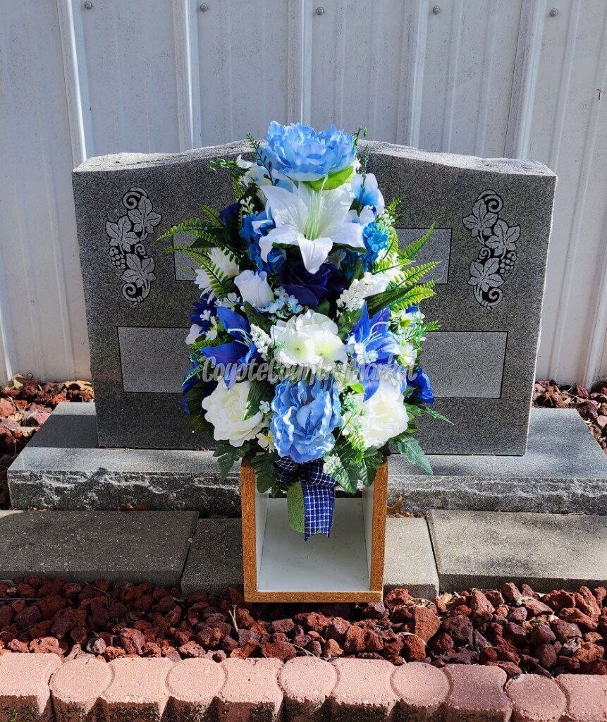 Shades of Blue White Permanent Cemetery Vase Insertvase Grave Etsy