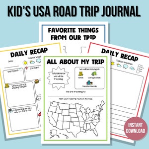 Kid&#39;s USA Road Trip Journal, Instant Download