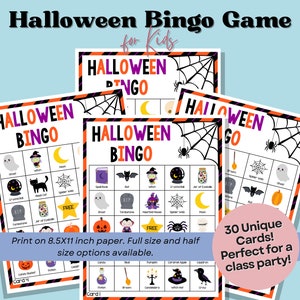 Halloween Bingo For Kids, Halloween Classroom Party Activity, Instant Download