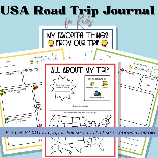 Kid's USA Road Trip Journal, Instant Download