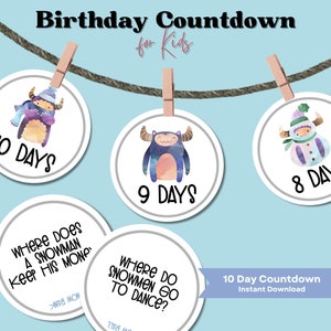 Birthday Countdown Banner For Kids, Kid&#39;s Jokes, Instant Download