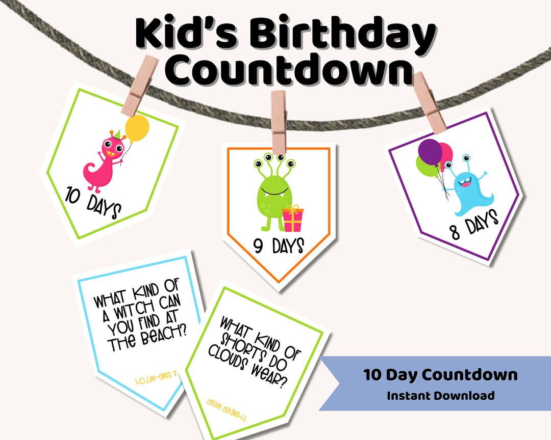 Birthday Countdown for Kids, Kid's Jokes, Instant Download - Etsy