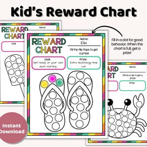 Reward Chart For Kids with Summer Theme, Instant Download