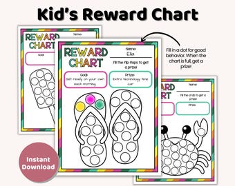 Reward Chart For Kids with Summer Theme, Instant Download
