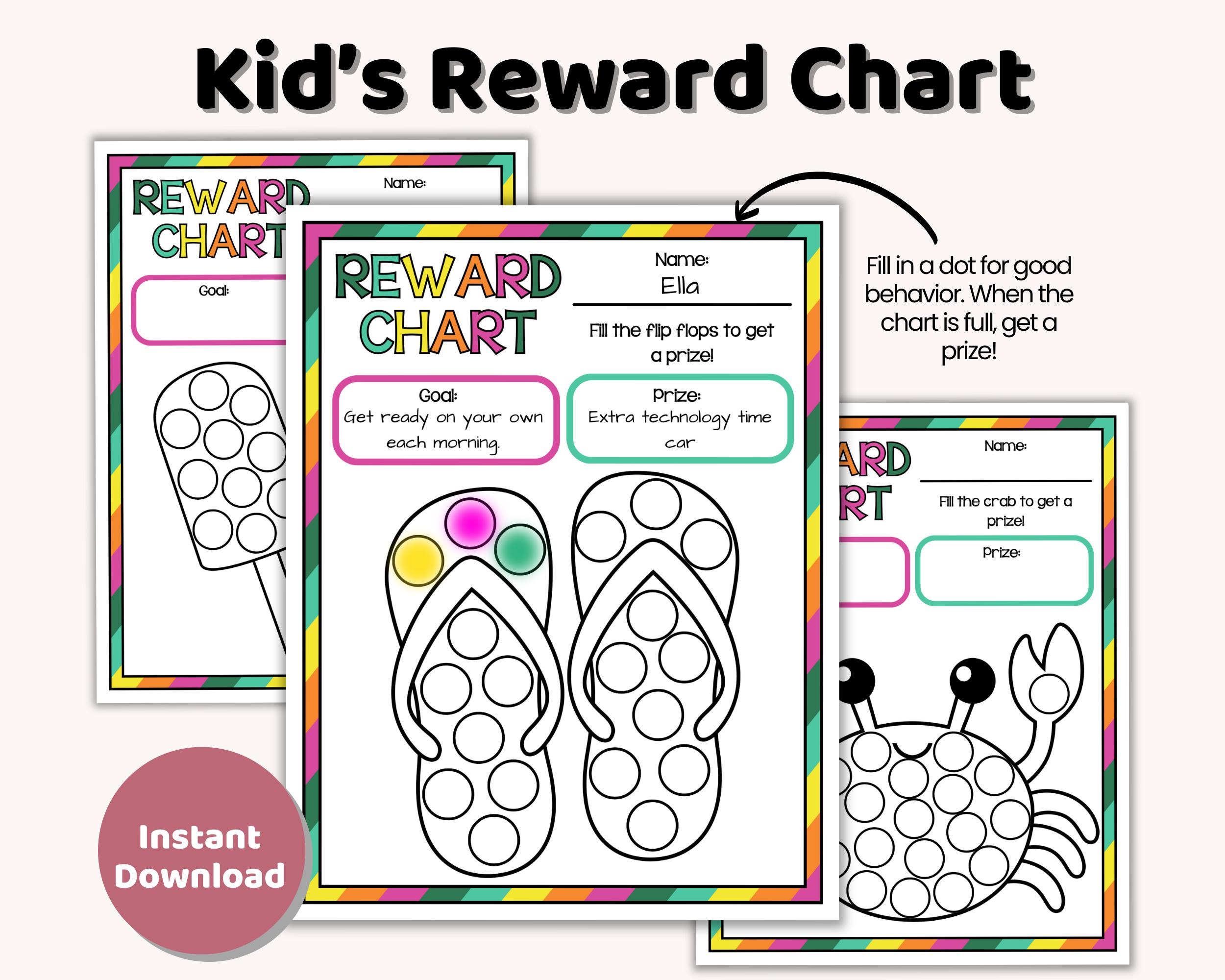 Reward Chart for Kids With Summer Theme, Instant Download - Etsy