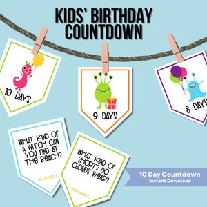 Birthday Countdown For Kids, Kid&#39;s Jokes, Instant Download