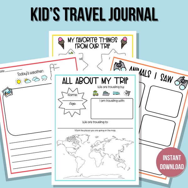 Diario de viaje para niños, descarga instantánea