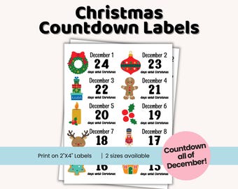 Christmas Countdown Sticker Tags, Instant Download