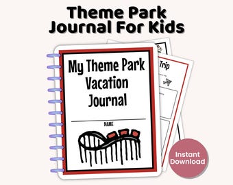 Kid's Theme Park Vacation Journal, Instant Download