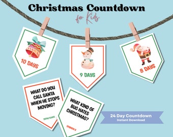 Christmas Joke Countdown Calendar, Advent Calendar, Instant Download