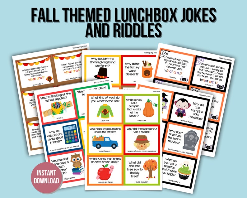 Lunchbox Jokes and Riddles With Fall Theme, Instant Download - Etsy