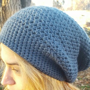 Blue Slouchy Beanie Hat - Blue Women&#39;s Crochet Beanie Hat - Blue Men&#39;s Beanie Hat - Blue Unisex Slouchy Hat - Blue Winter Accessories