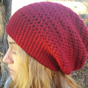 Red Slouchy Beanie Hat Red Women's Hat Red Crochet - Etsy