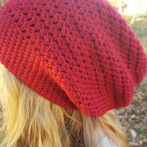 Red Slouchy Beanie Hat Red Women's Hat Red Crochet Winter Hat Red ...