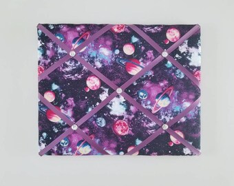 Galaxy Memory Board - Glitter French Memo Board - Planets Pin Board - Solar System Bulletin Board - Space Fabric Ribbon Board - Vision Board