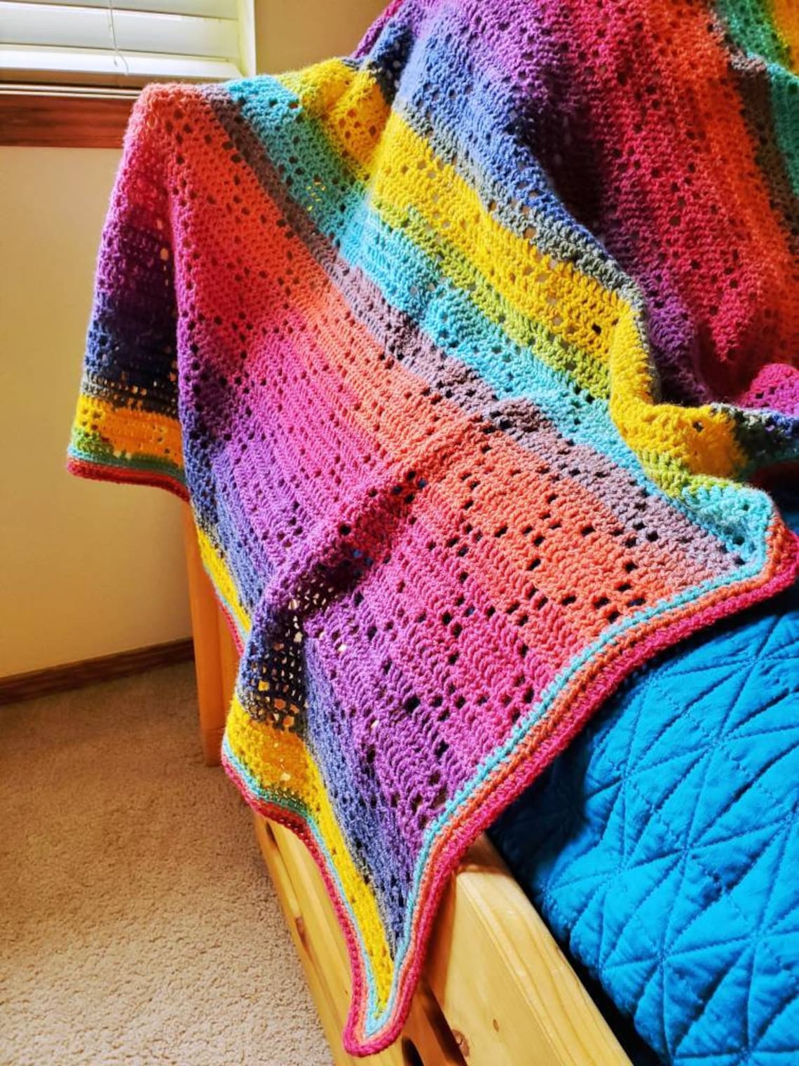 Rainbow Baby Blanket Crochet Baby Afghan Bright Colors Etsy