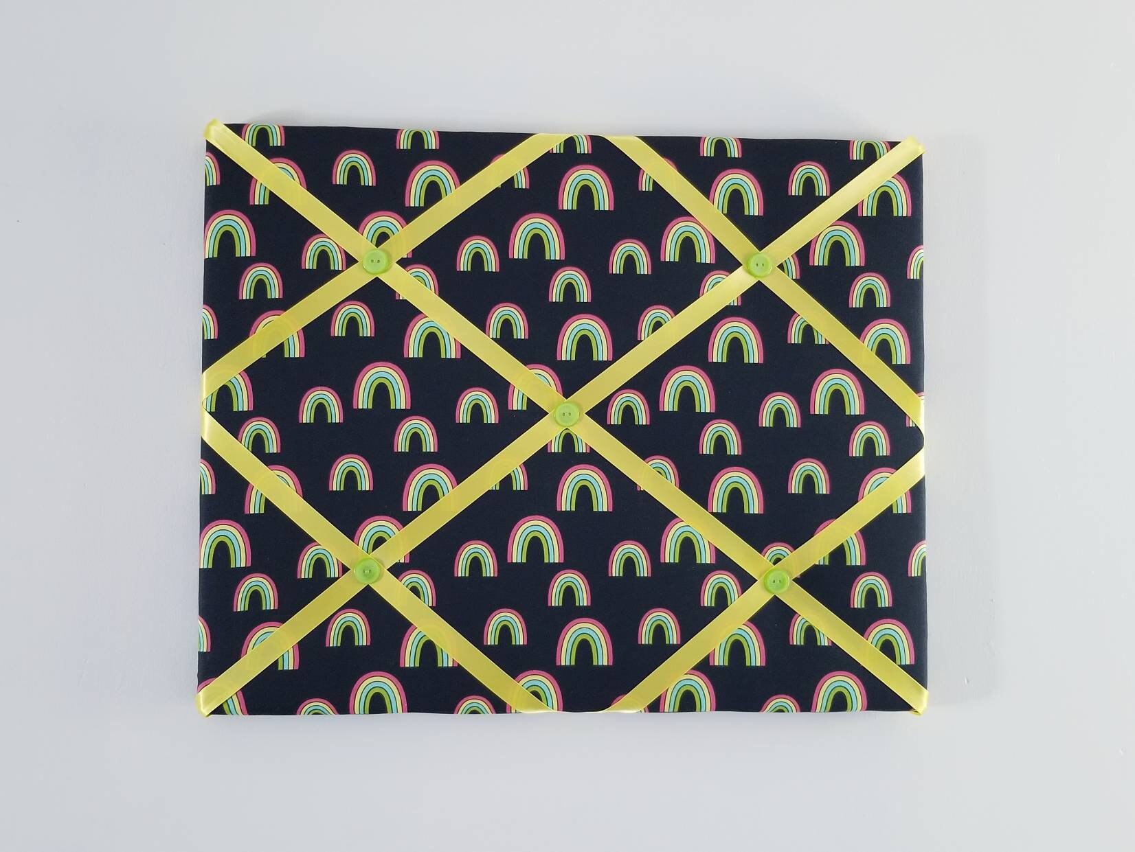 Rainbow Memory Board - Black Pin Board - Pride Fabric Ribbon Board - Yellow Vision Board - Memo Board - Bulletin Board - Photo Display