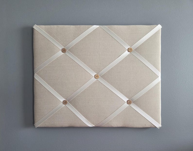Note Board With Ribbon Linen Vision Board - Beige Fabric Ribbon Board - Rustic French Memo ...