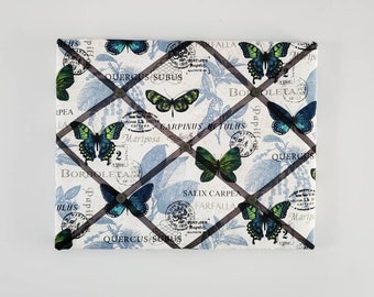 Butterfly Vision Board - Cream Pin Board - Insect French Memo Board - Monarch Fabric Ribbon Board - Green Memory Board - Blue Bulletin Board
