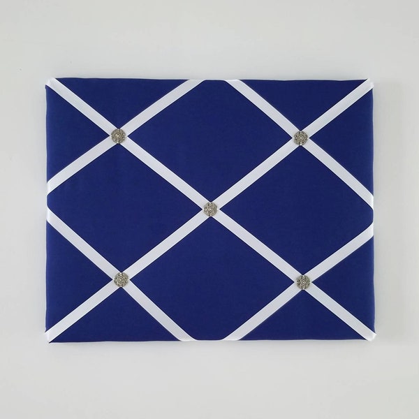 Royal Blue Memo Board - Blue Fabric Ribbon Board - Pin Board - Office Vision Board - Photo Memory Board - Bulletin Board - Message Board