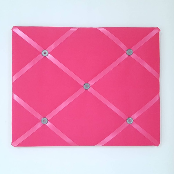 Hot Pink Memo Board - Bright Pink Pin Board - Fabric Ribbon Board - Memory Board - Girls Bulletin Board - Nursery Vision Board - Photo Board