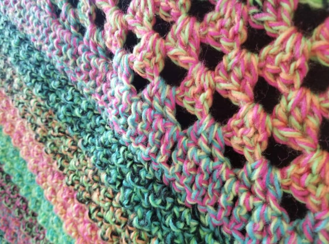 Neon Tweed Crochet Throw Bright Colors Baby Blanket Black Etsy