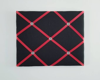 Black French Memo Board - Red Fabric Ribbon Board - Vision Board - Photo Pin Board - Bulletin Board - Memory Board - Office Wall Organizer